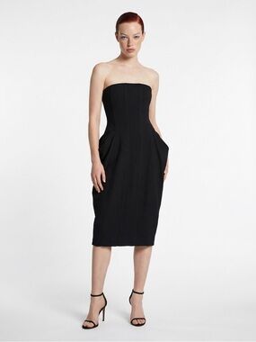 BITE Studios Strapless Crepe Midi Dress Black Boned Evening NWT Size 6